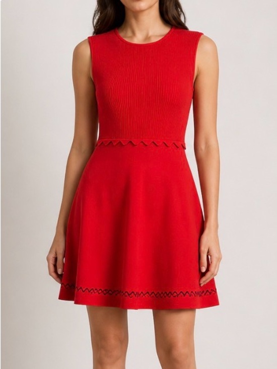 Ted Baker London Dresses & Skirts - Ted Baker London Red Fit & Flare Knit Dress Scallop Waist Sleeveless Zip Back